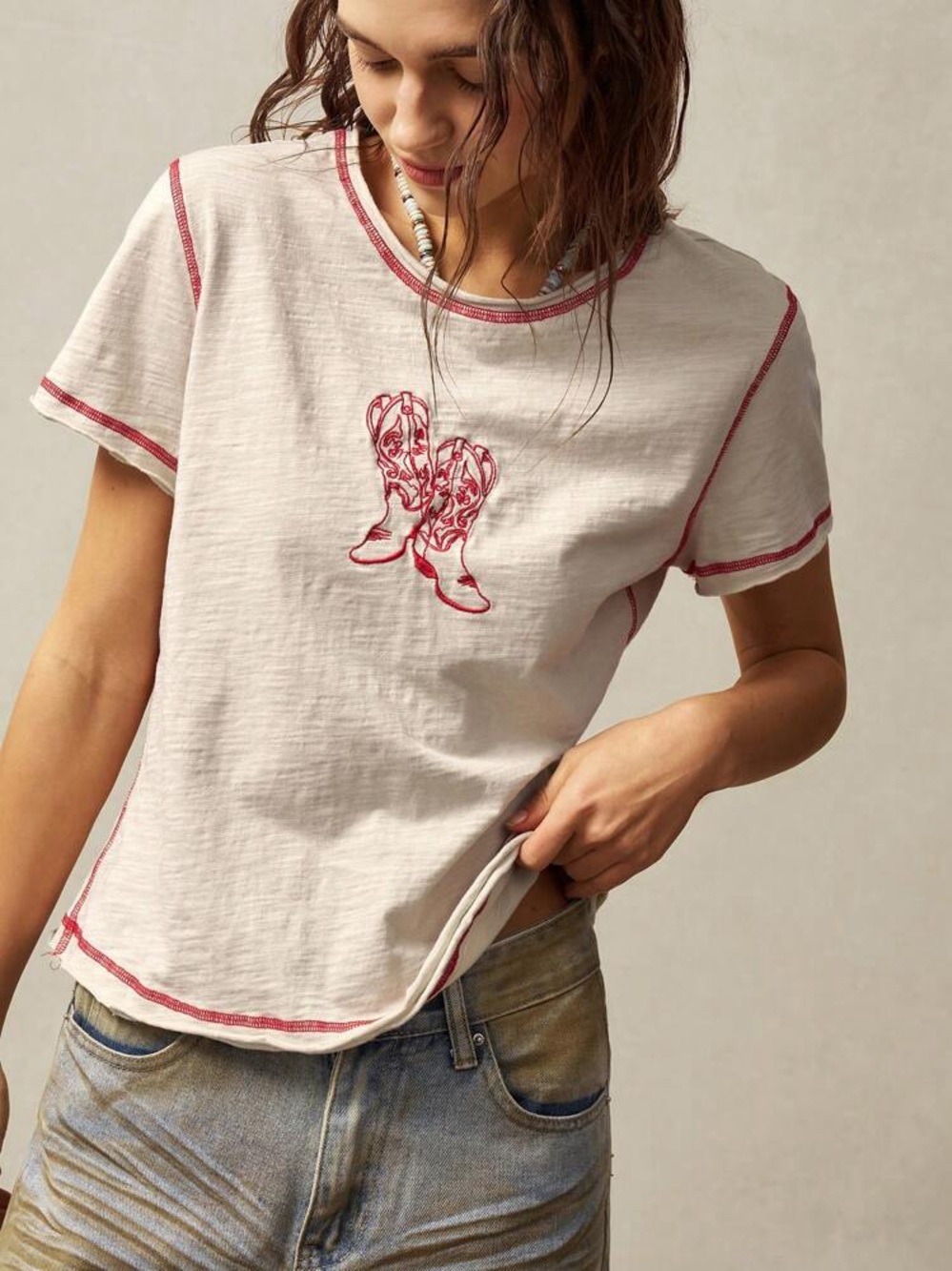 Women's Casual Solid Color Knit Crew Neck Short Sleeve Shirt Cowgirl Boots M